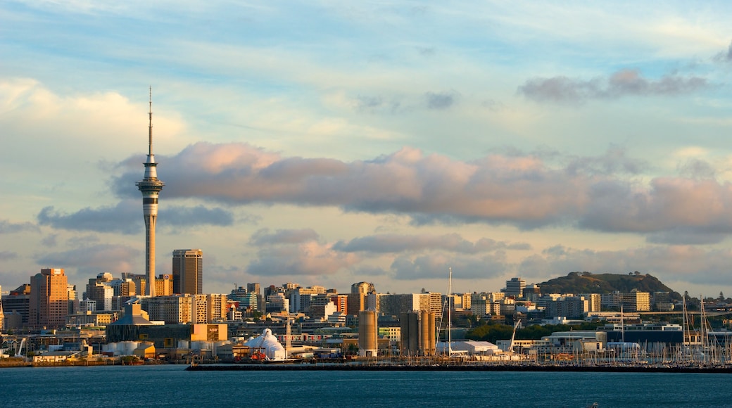 Sky Tower featuring a high rise building, central business district and general coastal views