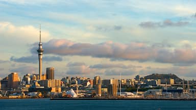 Sky Tower featuring a high rise building, central business district and general coastal views