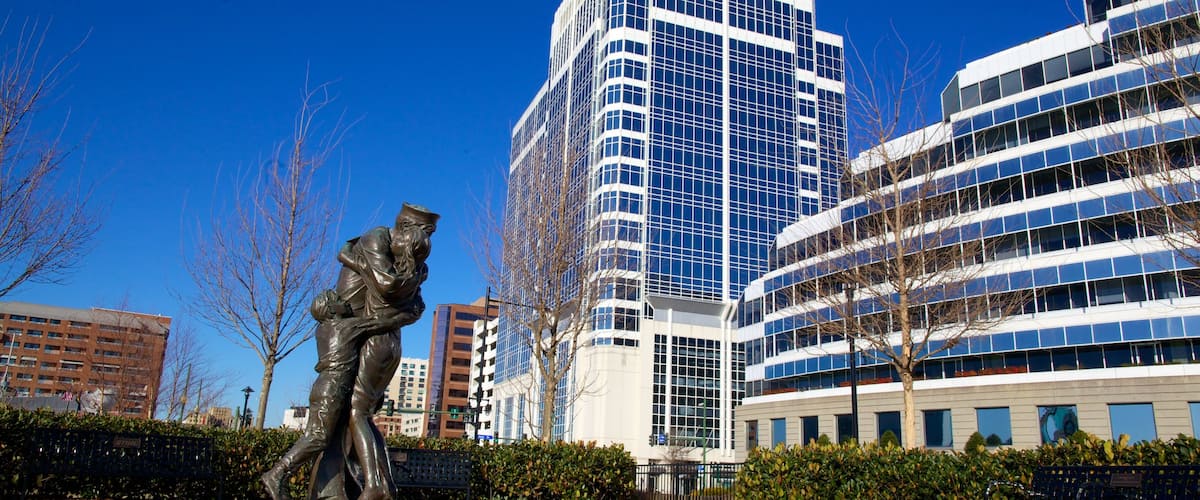 Virginia que incluye un jardín, un edificio de gran altura y una estatua o escultura
