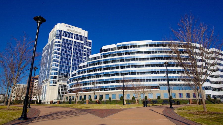 Town Point Park which includes a park, a city and modern architecture