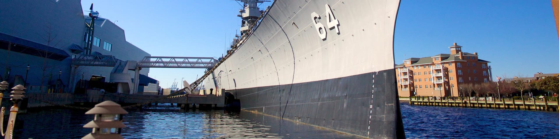 USS Wisconsin BB-64 featuring a marina