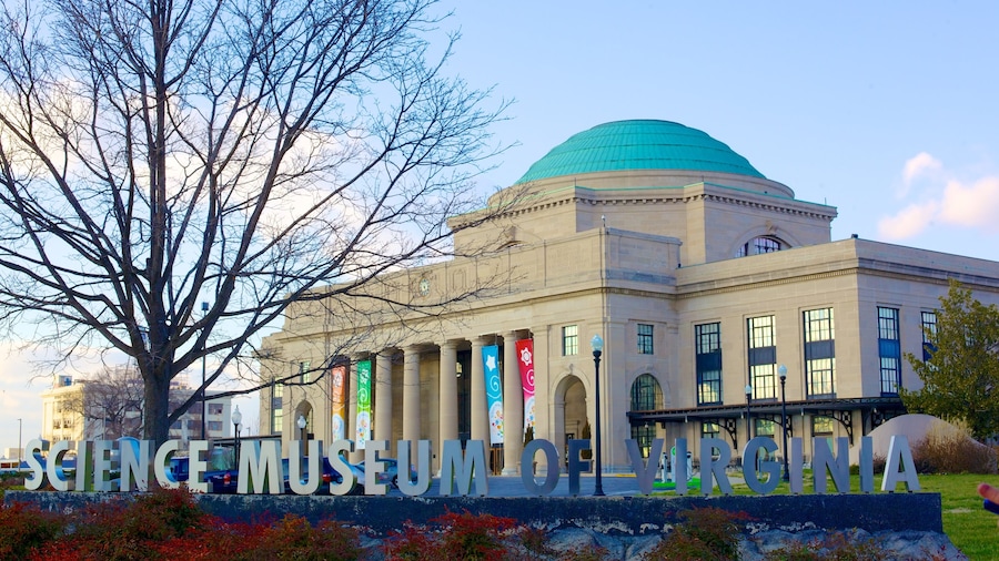 Science Museum of Virginia featuring signage and a city