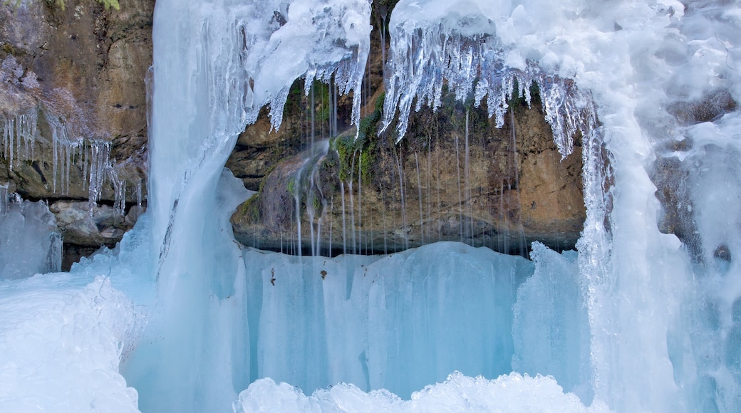 Maligne Canyon which includes landscape views and snow