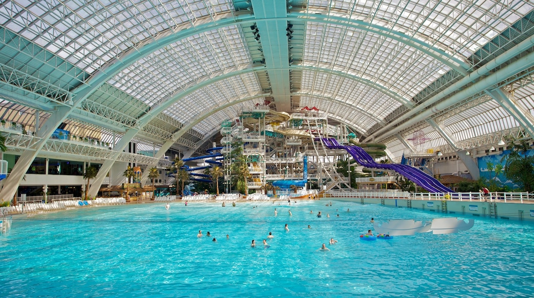 West Edmonton Mall que incluye una alberca, vistas interiores y paseos