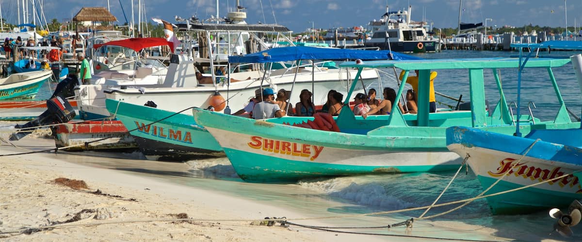Playa Norte que incluye una bahía o puerto y también un pequeño grupo de personas