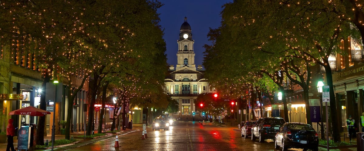 Fort Worth showing night scenes and heritage architecture