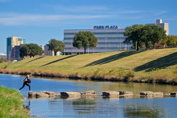 Trinity Park showing a river or creek as well as an individual female
