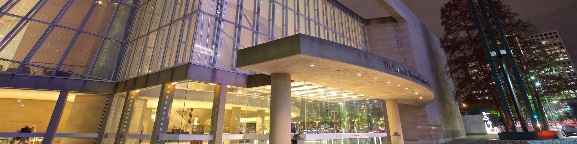 Morton H. Meyerson Symphony Center featuring modern architecture and night scenes