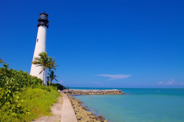 Cape Florida Lighthouse which includes a lighthouse, general coastal views and landscape views
