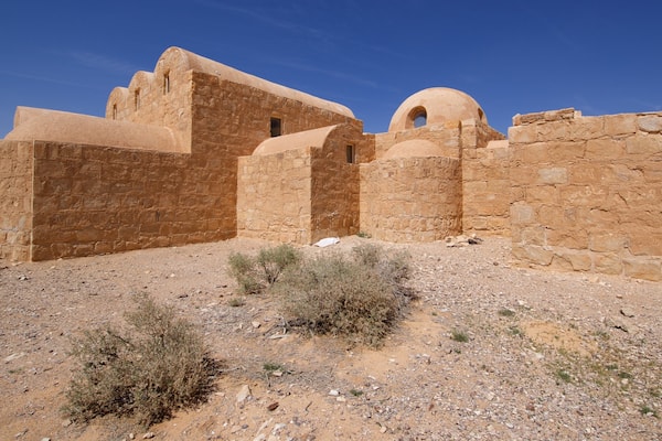 Quseir Amra showing desert views and heritage elements