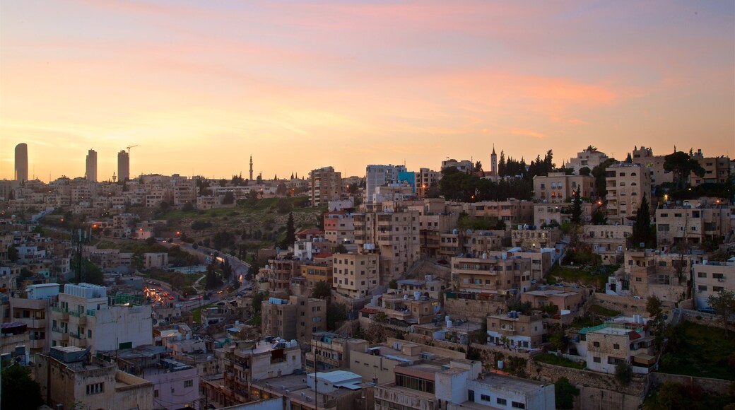 Jordan which includes a sunset, landscape views and a city