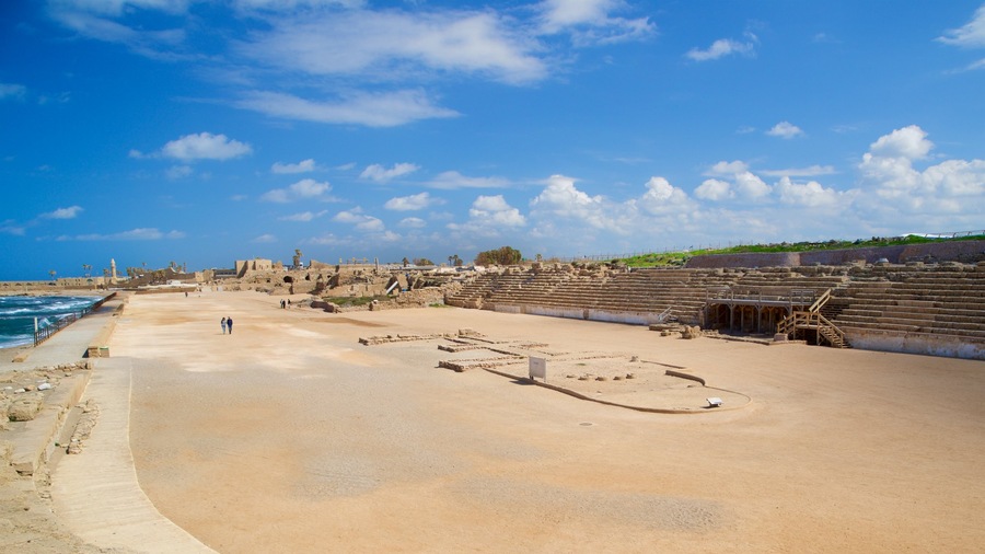 Caesarea National Park showing general coastal views and a sandy beach