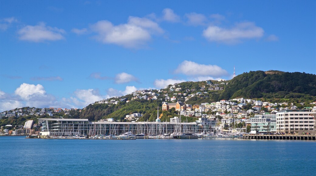 Frank Kitts Park which includes a bay or harbor and a coastal town