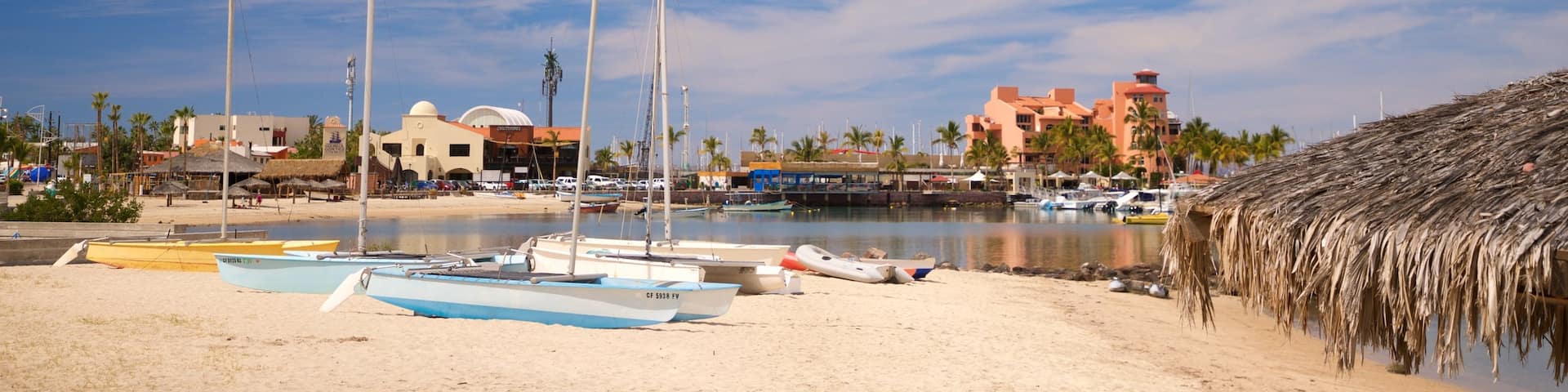 Marina Cortez showing a coastal town and a beach