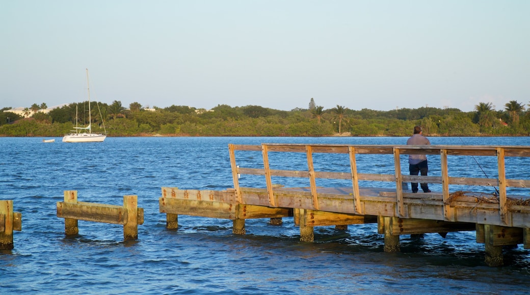 Royal Palm Pointe Park showing a river or creek as well as an individual male