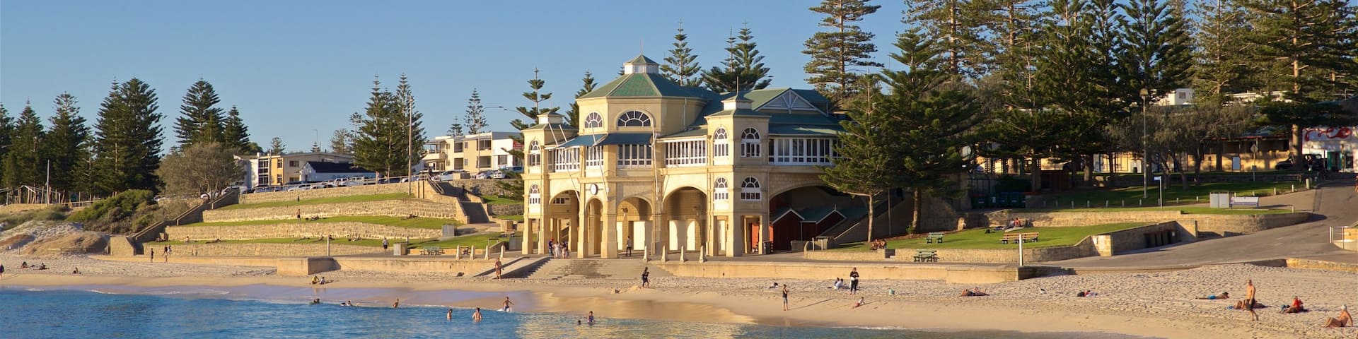 Cottesloe Beach which includes a sandy beach, general coastal views and a house