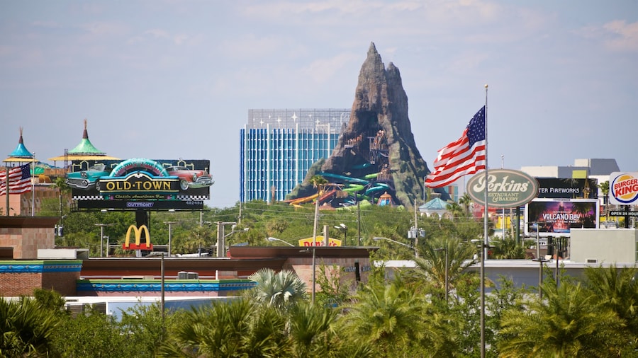 View of International Drive with attractions and restaurants in Orlando, Florida.