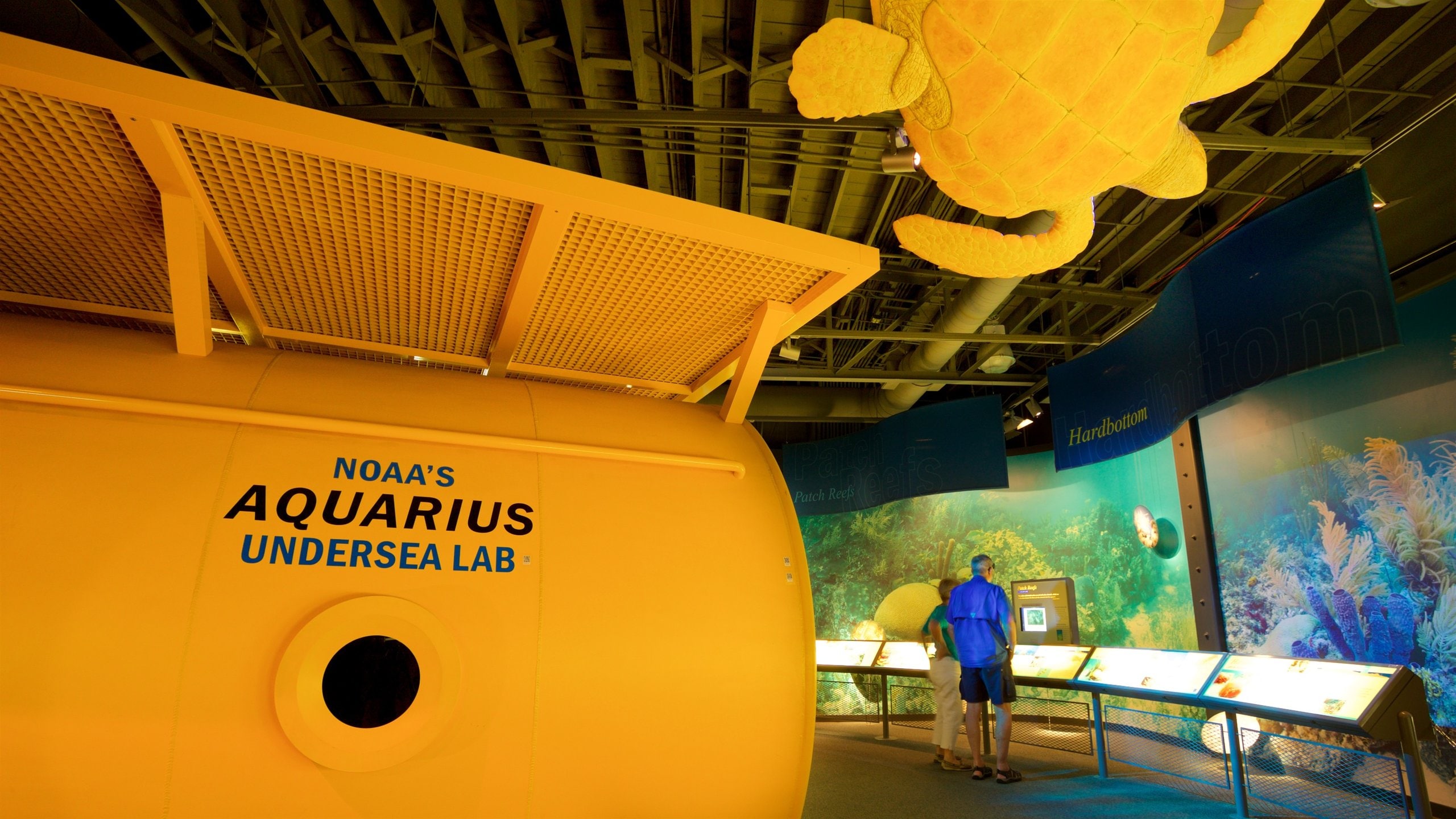 Florida Keys Eco - Discovery Center featuring interior views, marine life and signage