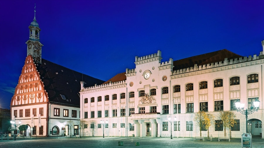 Zwickau showing night scenes, a city and a church or cathedral