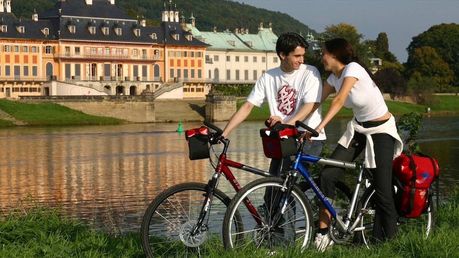 Radebeul showing a small town or village, a river or creek and cycling