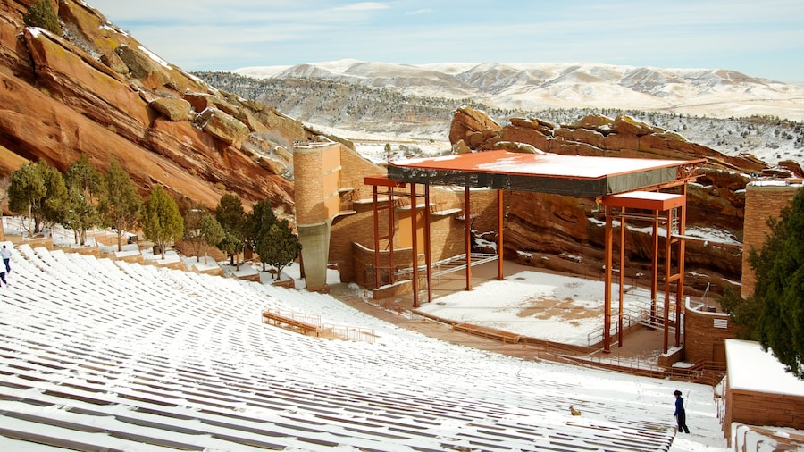 Red Rocks Amphitheater featuring theater scenes and snow