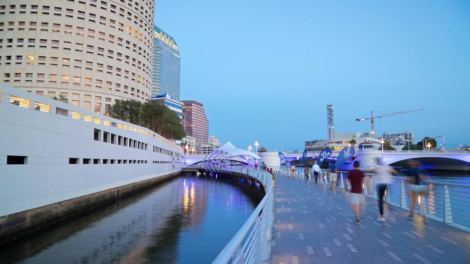 Tampa Riverwalk featuring a bridge and a river or creek