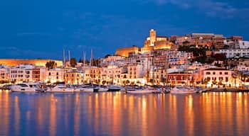 Ibiza City Centre which includes a coastal town, a bay or harbor and night scenes