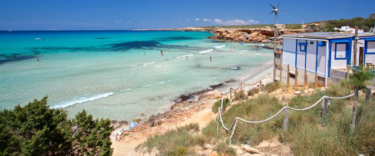 Cala Saona showing a beach and general coastal views