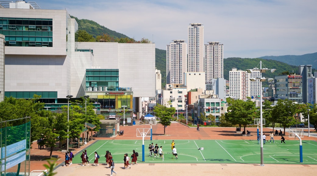 Pusan National University featuring a city as well as a small group of people