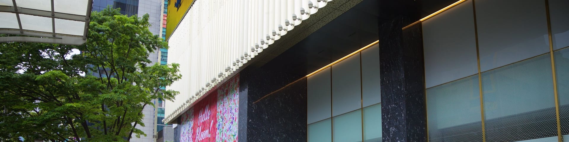 Lotte Department Store featuring street scenes and flowers as well as a small group of people