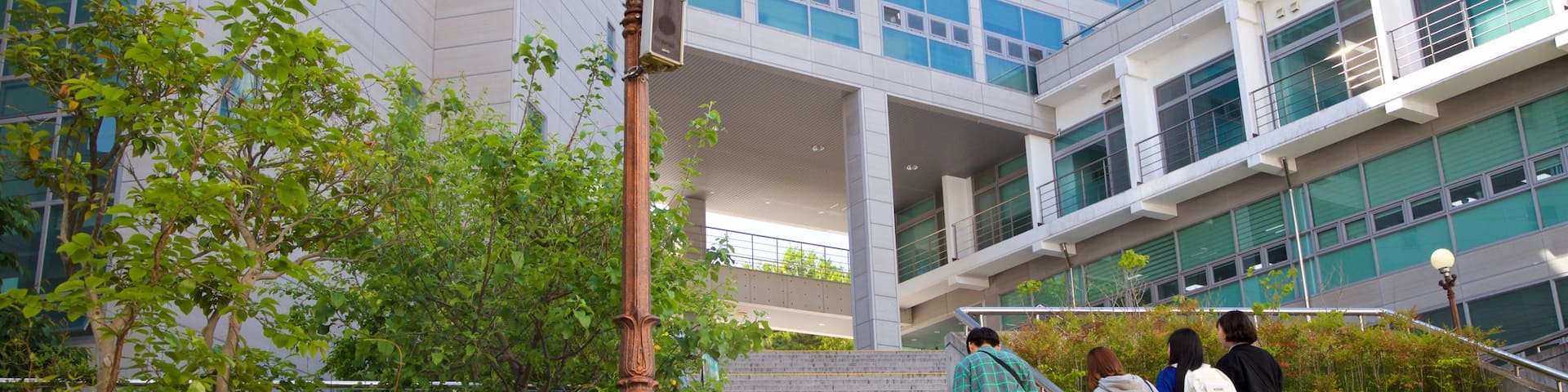 Pusan National University showing street scenes as well as a small group of people