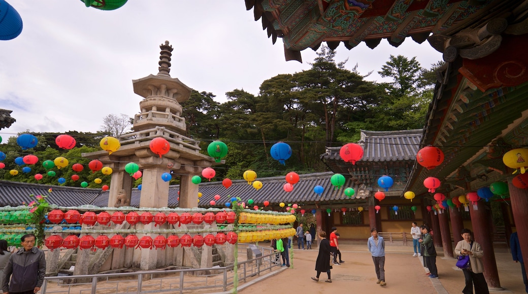 Bulguksa Temple which includes heritage elements as well as a small group of people