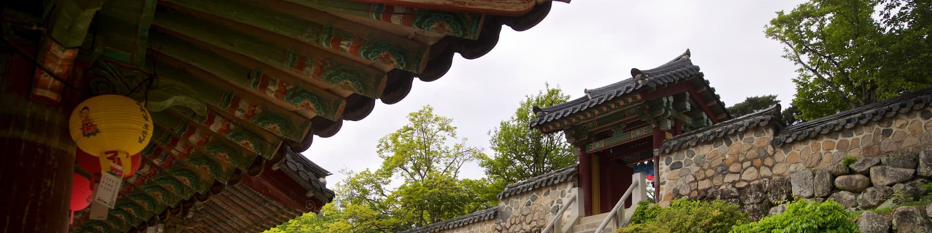 Bulguksa Temple showing heritage elements as well as a couple