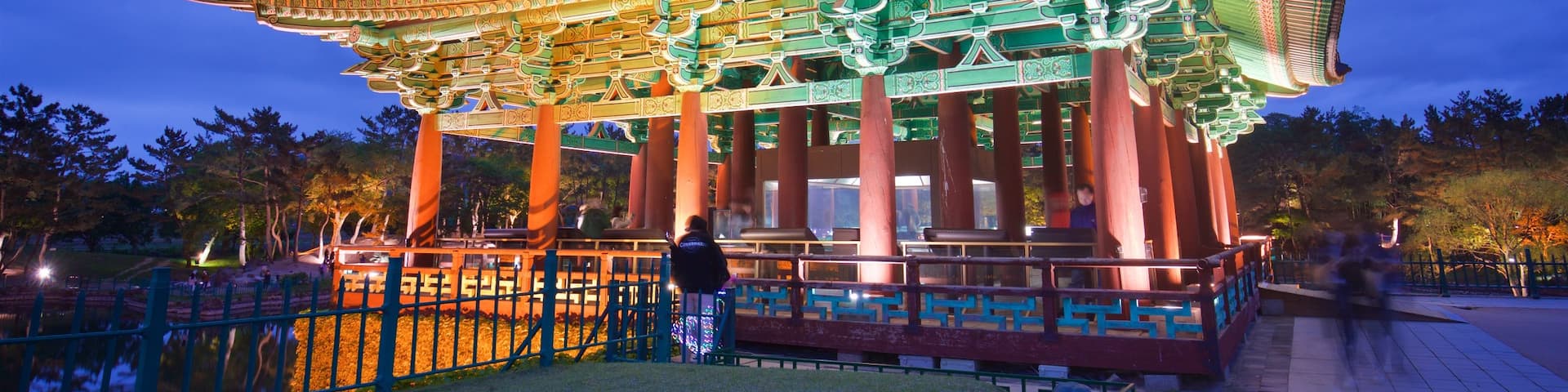 Gyeongju Donggung Palace and Wolji Pond showing night scenes and heritage elements