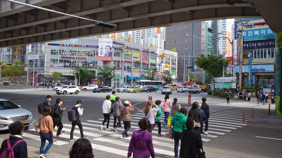 Hwamyeong featuring street scenes and a city as well as a small group of people