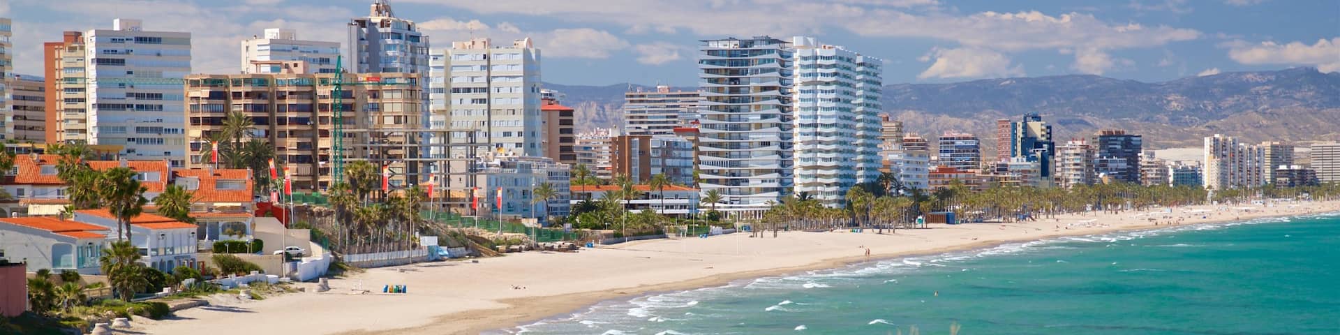 Cabo de las Huertas which includes landscape views, a coastal town and a beach