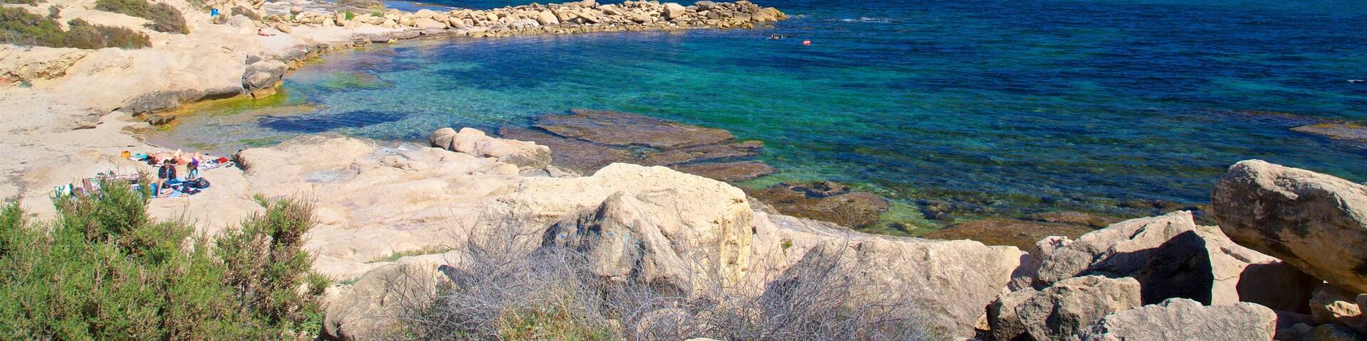 Cabo de las Huertas showing general coastal views and rocky coastline