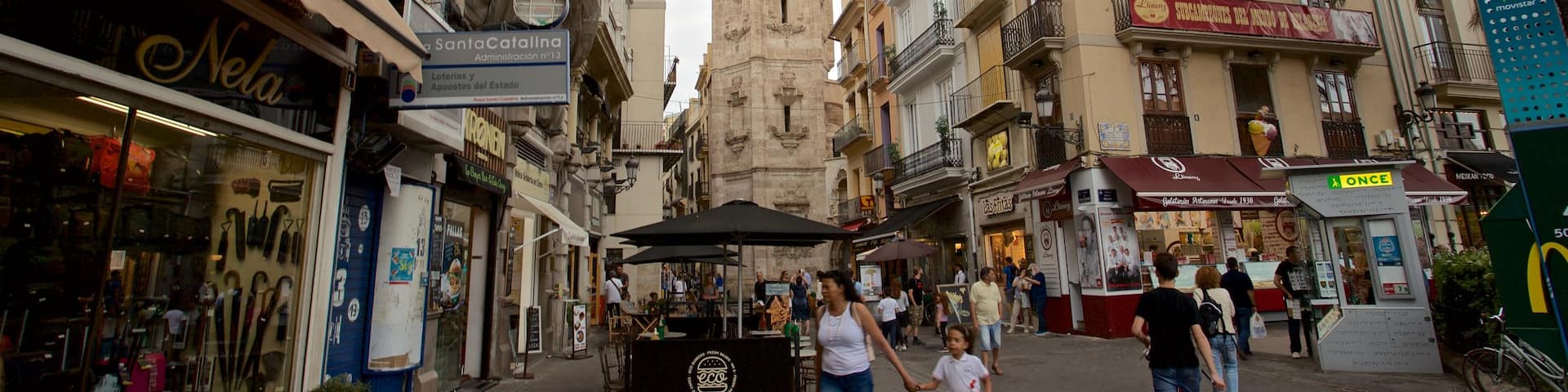 Santa Catalina Church and Tower showing heritage elements and street scenes as well as a family
