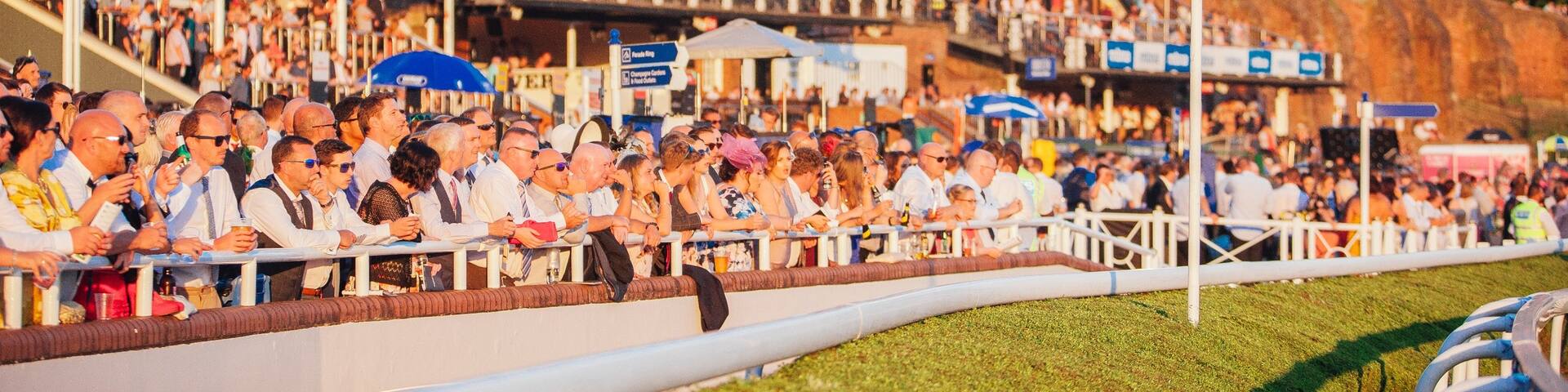Chester Racecourse featuring a sporting event as well as a large group of people