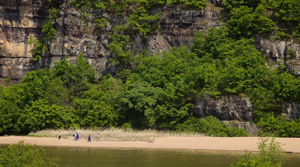 Buyongdae Cliff which includes mountains and a river or creek