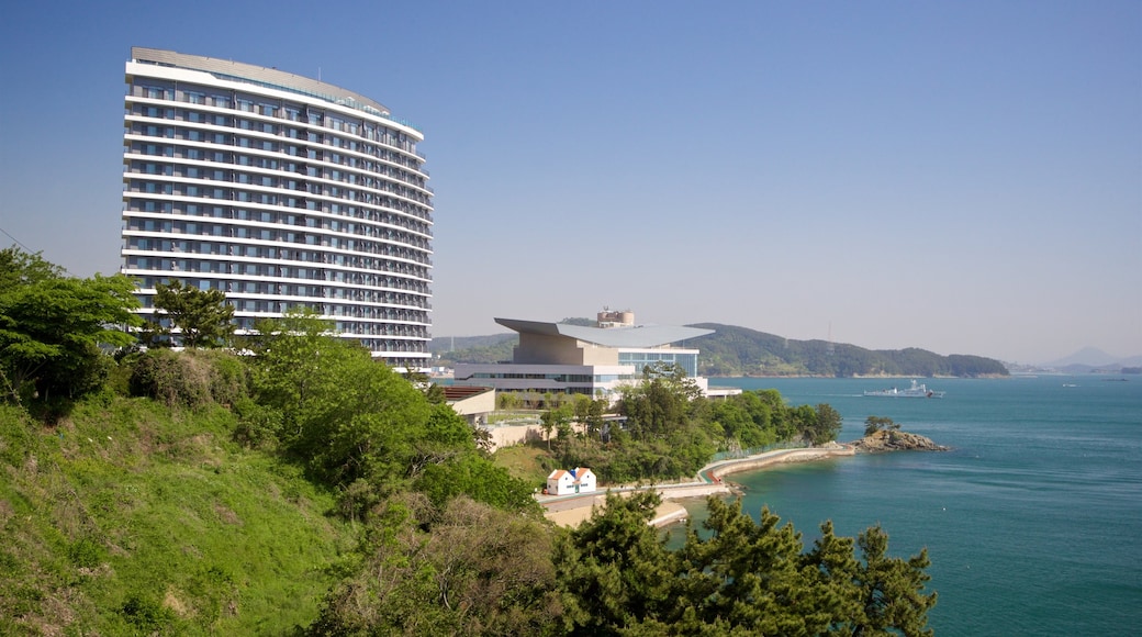 Tongyeong showing a coastal town and general coastal views