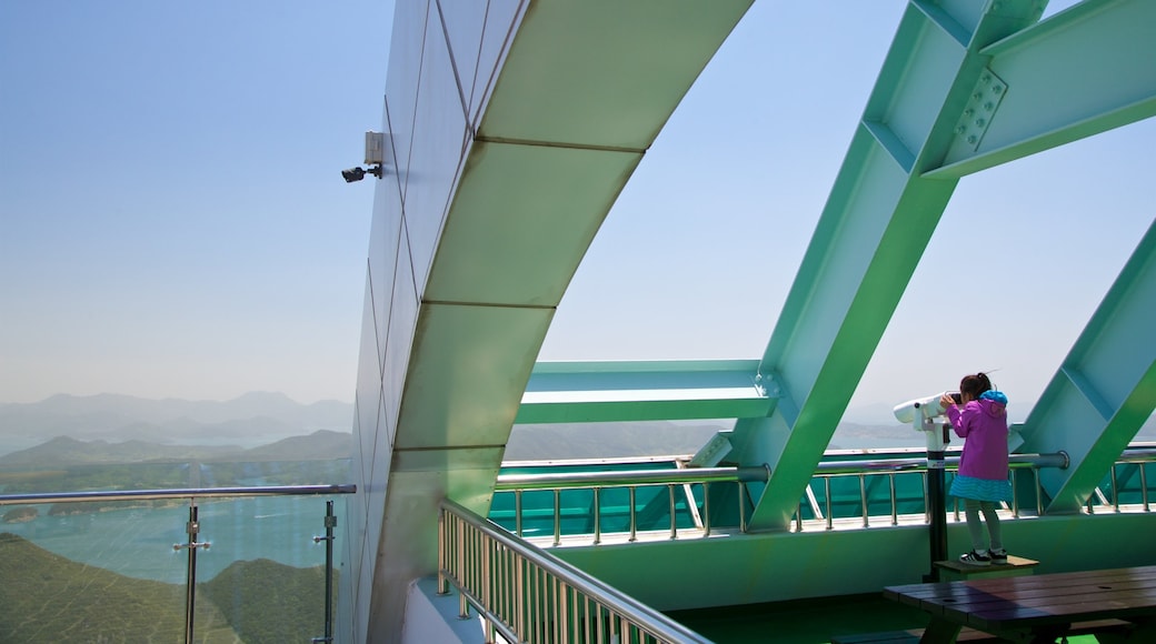 Hallyeo Waterway Observation Cable Car showing views as well as an individual femail