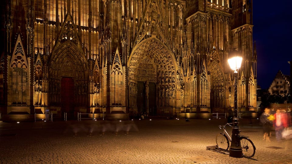 Our Lady of Strasbourg Cathedral which includes a church or cathedral, night scenes and heritage architecture
