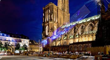 Our Lady of Strasbourg Cathedral showing heritage architecture, night scenes and a church or cathedral