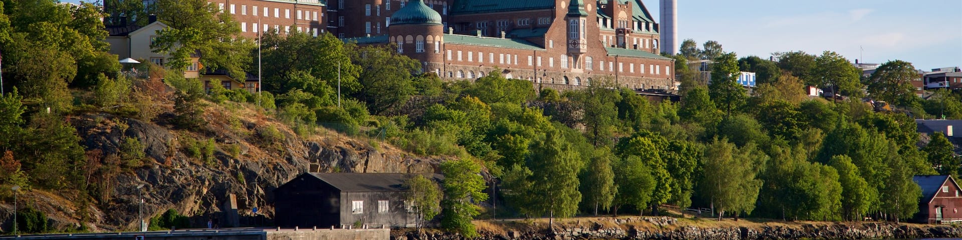 Vaxholm featuring a lake or waterhole and heritage architecture