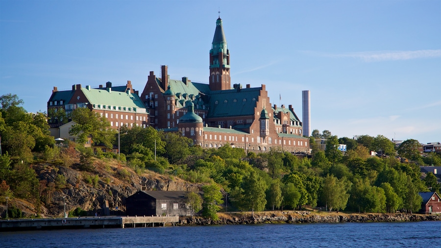 Vaxholm featuring a lake or waterhole and heritage architecture