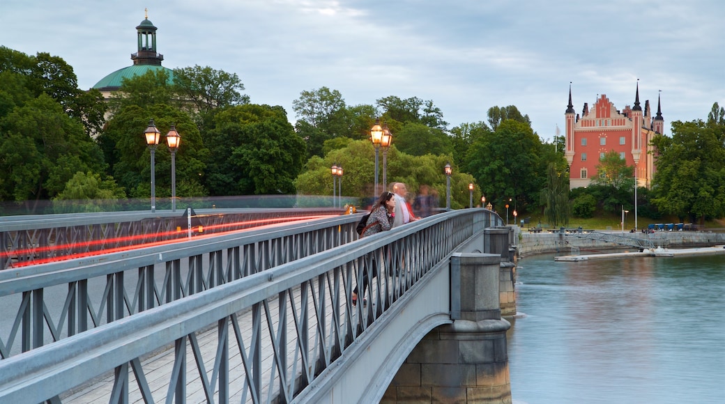 Skeppsholmen featuring a bridge and a river or creek as well as an individual femail