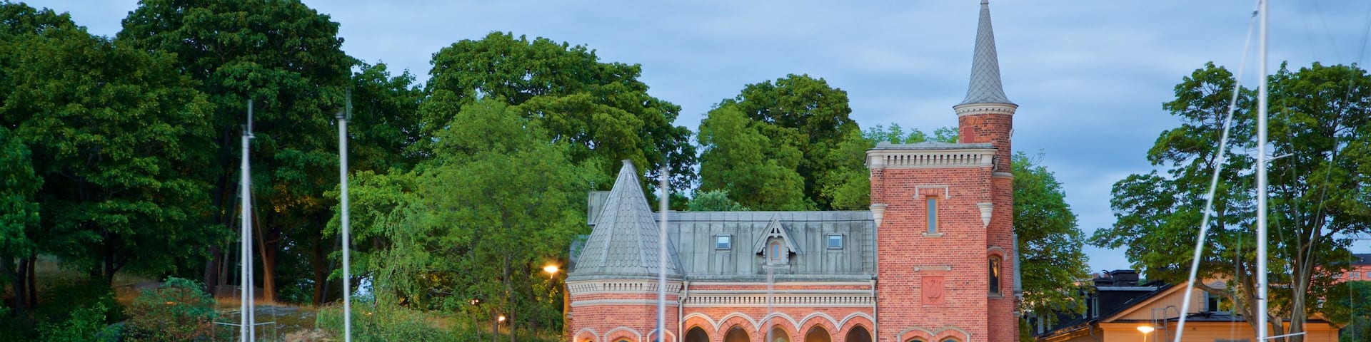 Skeppsholmen featuring a church or cathedral, a bay or harbor and heritage architecture