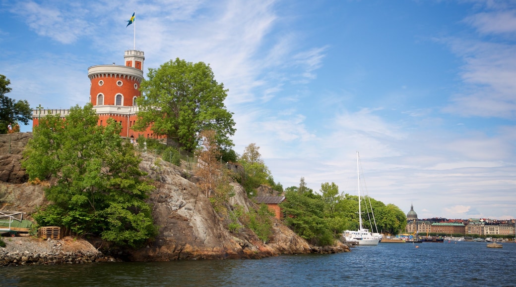 Skeppsholmen showing heritage architecture and a bay or harbor