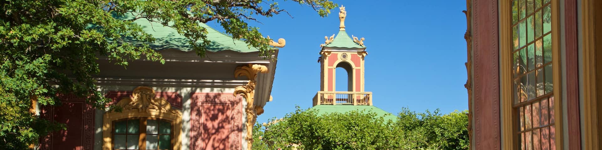 Chinese Pavilion featuring heritage elements and a small town or village